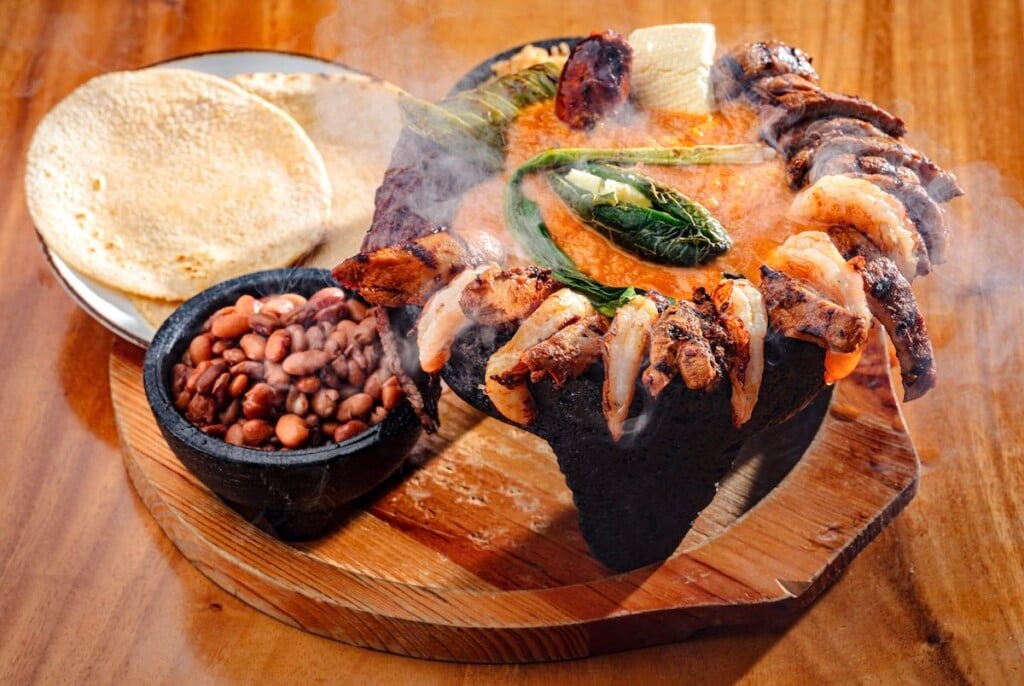 Molcajete shrimp with tortillas