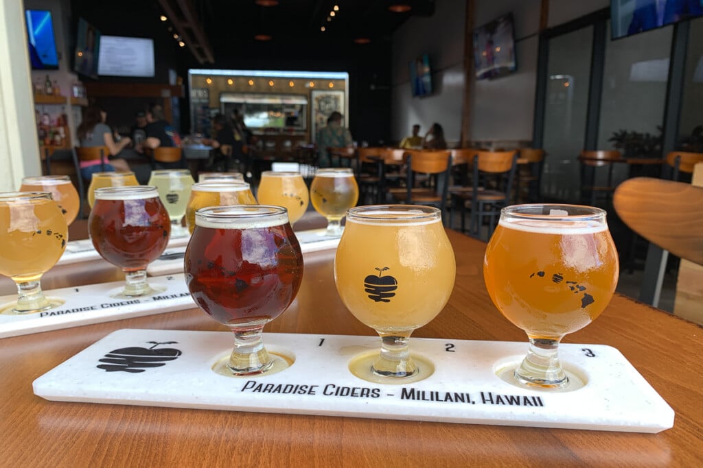 Paradise Ciders Mililani Photo Credit Christi Young Flight Of Ciders On The Table