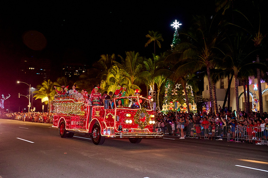 Honolulu City Lights Parade Fire Truck Photo Credit Ron Slauson