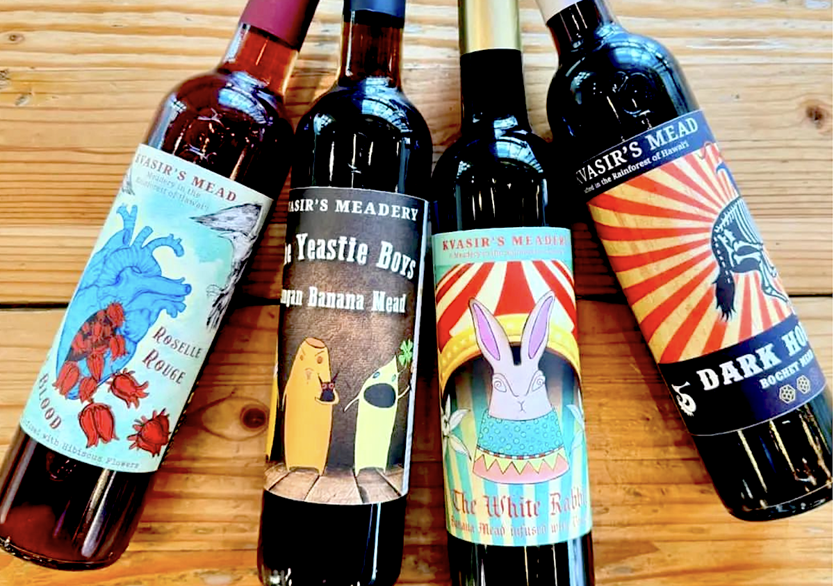 four colorful bottles of Mead